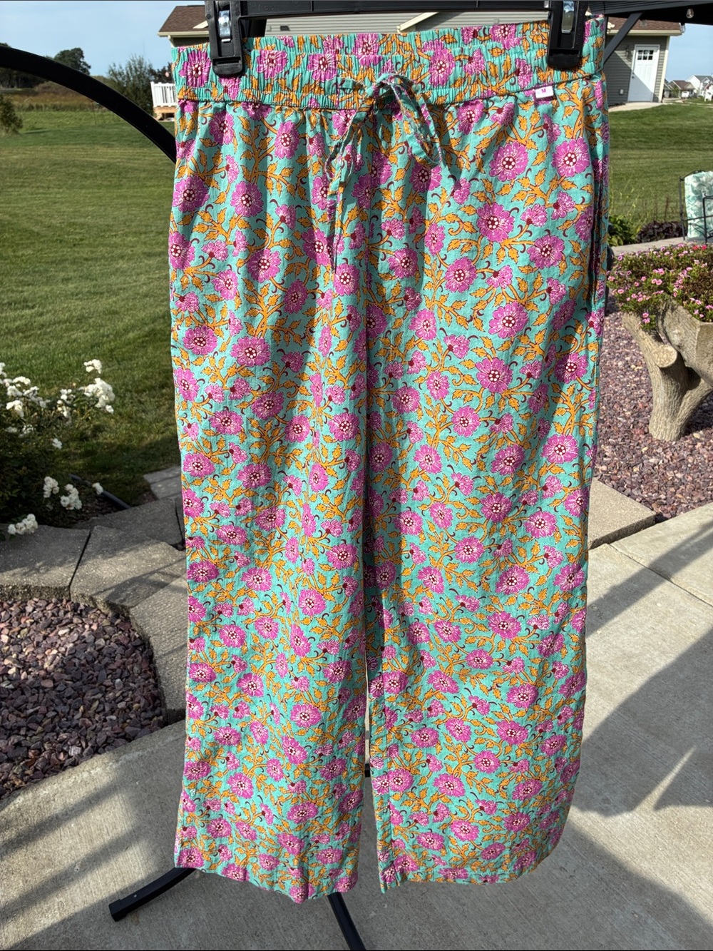 Indian Summer 21 Floral Elastic/Drawstring Lounge Pants - Turquoise & Pink M